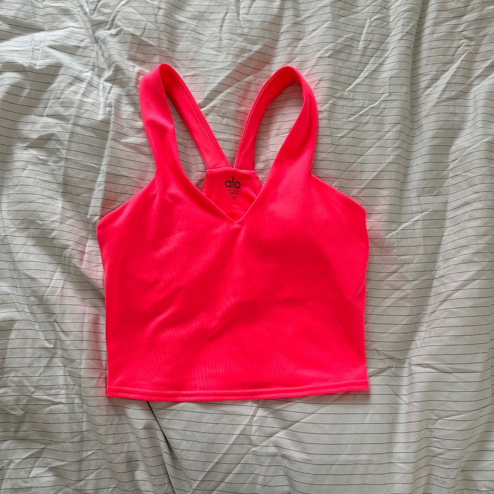 Alo Airbrush Real Bra Tank in Fluorescent Pink Coral